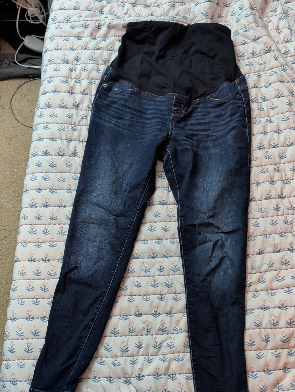 Maternity Dark Blue Stretch Jeans with Black Panel